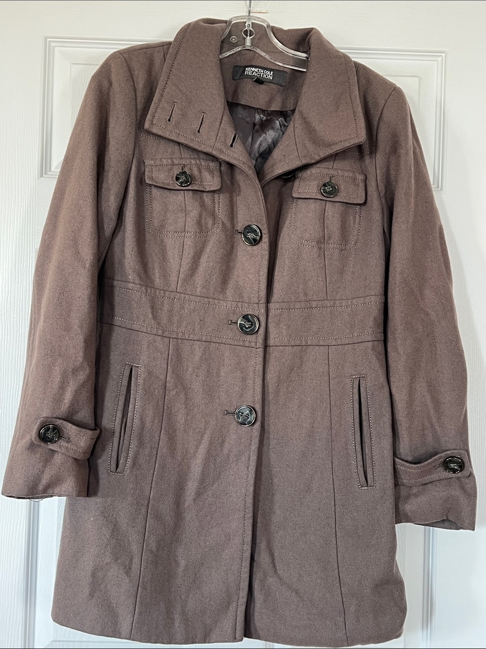 Kenneth Cole Reaction Women's Taupe Brown Button-Front Pea Coat